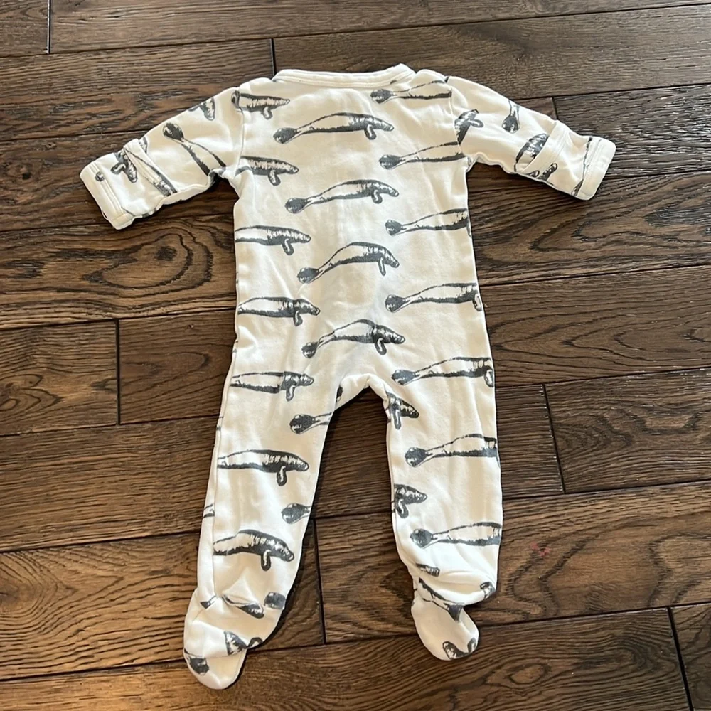 Kate Quinn White and Grey Manatee Footie Onesie